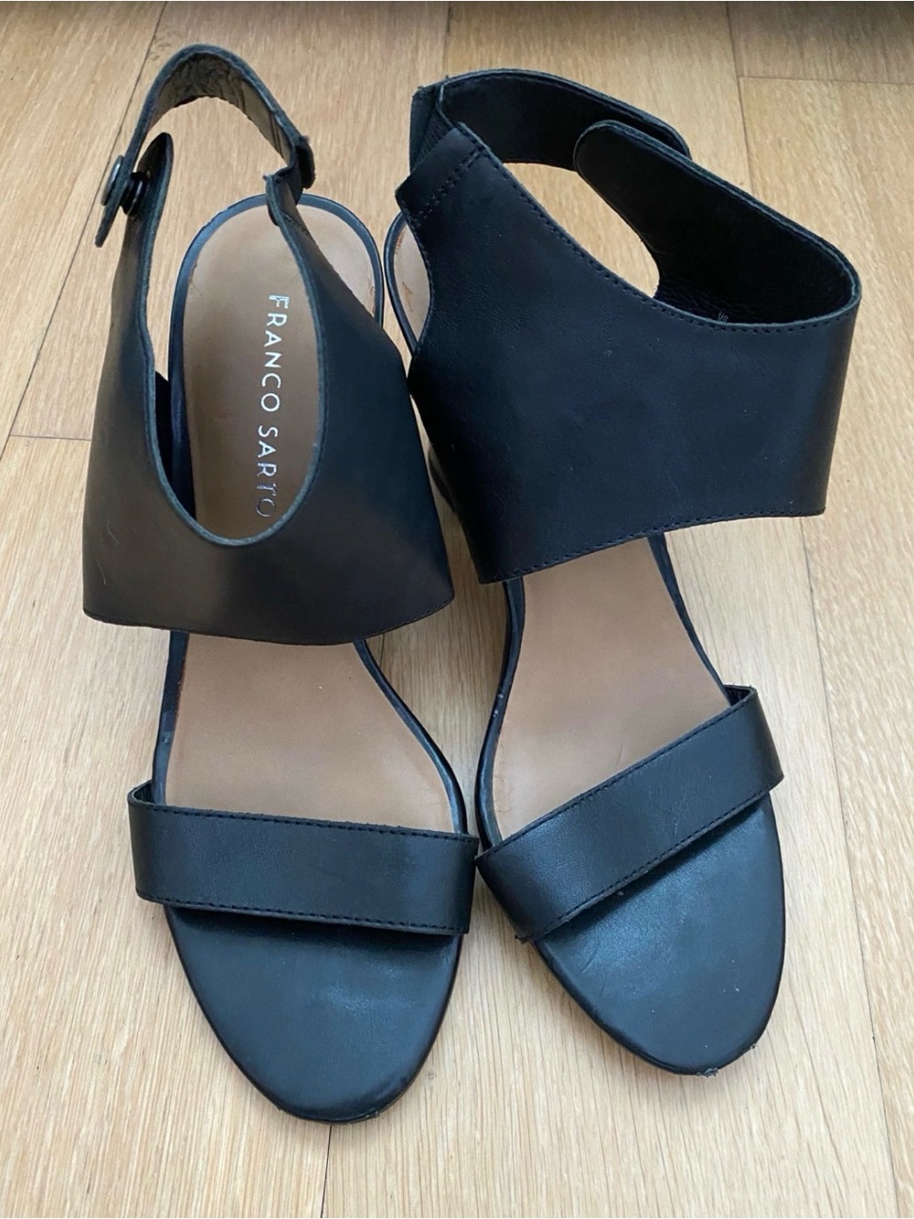 Franco Sarto Black Open-Toe Ankle Cuff Sandals